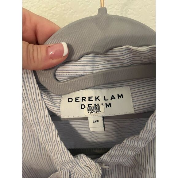 Derek Lam Light Blue & White Pinstripe Ruffle Front Blouse - Picture 4 of 6